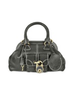 Black Soft Pebble Leather Doctor-Style Handbag