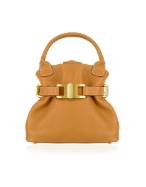Camel Italian Pebble Leather Small Handbag