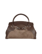 Dark Brown Classic Suede and Leather Satchel Handbag