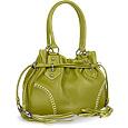 Green Tassel Drawstring Pebble Leather Satchel Handbag