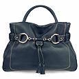 Navy Blue Pebble Italian Leather Satchel Handbag