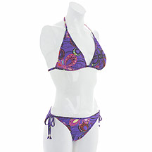 Purple printed triangle bikini top