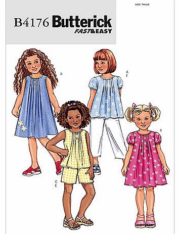 Butterick Patterns B4176 Size 2-3-4-5 Childrens and Girls Top/ Dress/ Shorts/Pants, Pack of 1, White