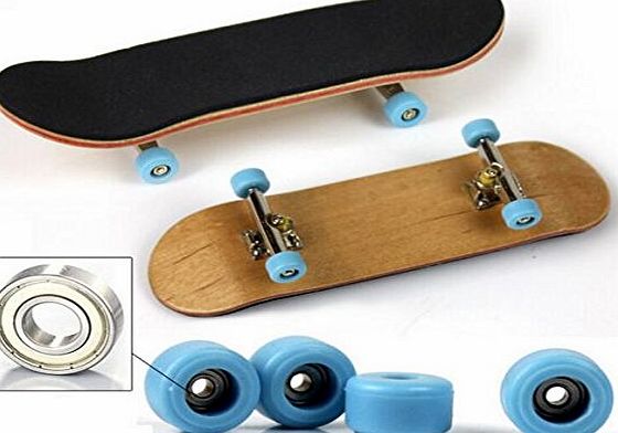 Buwico Mini Cool Wood Finger Skateboard Scooter Fans Toy Gift Assembly, For Boys Gift/ Kids Child Gift, Blue Alloy Stent Bearing Wheel