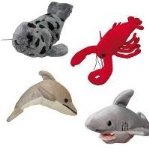SEA CREATURE FINGER PUPPETS 12 CM TALL FABRIC FINGER PUPPETS SET OF 4 DOLPHIN SHARK LOBSTER AND SEAL P54