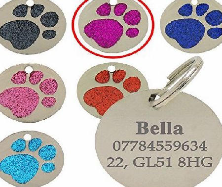 Buy It Sell It Quality Purple 25mm Glitter Paw Design Pet Id Tag, Dog, Cat, Free Engraving and Pamp;P