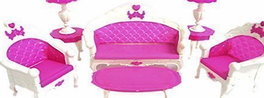 buytra Fashion Lovely Toy Barbie Doll Pink Sofa Chair Desk Lamp Furniture Set,CUTE