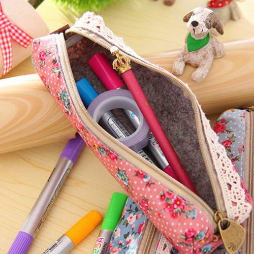 Floral Lace Pen Pencil Cosmetic Zipper Storage Case Pouch Bag Purse