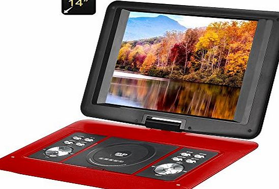 BW 14 Inch Portable DVD Player - Copy Function, 270 Degree Rotating Screen, Games, Copy Function - Red