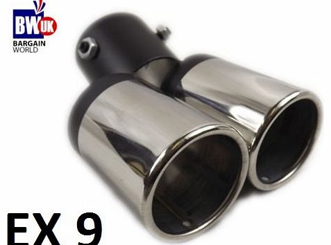 BWUK TWIN DOWN DUAL EXHAUST TRIM TIPS MUFFLER PIPE CHROME TAIL UP TO 60MM UNIVERSAL FIT EX9