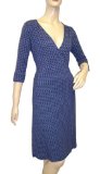 Curvy Blue Printed 3/4 Sleeve Jersey Dress - Size 12