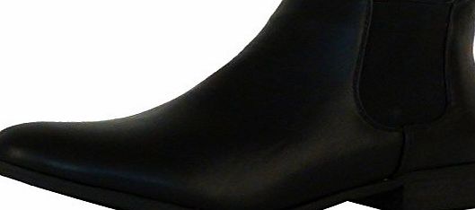 ByPublicDemand A1E New Womens Pull On Flat Chelsea Ankle Boots Black Faux Leather Size 6 UK