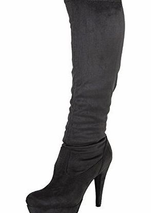 ByPublicDemand A4B New Womens High Heel Platform Under Knee Boots Grey Faux Suede Size 5 UK