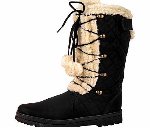 ByPublicDemand S2Z Womens Fur Lined Ski Snugg Sheepskin Warm Winter Snow Boots Black / Beige Fur Size 10 UK