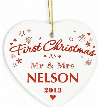 Personalised Ceramic Heart Our First Christmas Tree Decoration