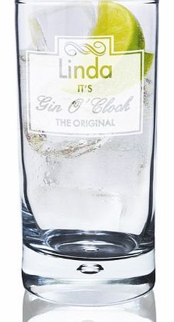 Personalised Its Gin O Clock Design Bubble Hi Ball Glass