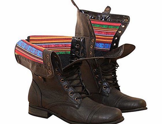 CA Collection by Carrini Black Flat Military Combat Lace Up Zip Mid Calf Ankle Boots Biker Pit Victorian