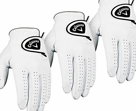Callaway Golf 2014 Mens Dawn Patrol Leather Golf Glove LH (3 Pack) - White - S