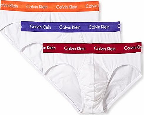 Calvin Klein 3-Pack Cotton Stretch White Briefs, Red/Orange/Blue Waist