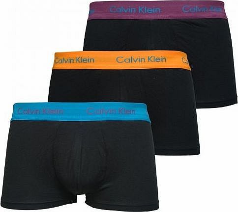 Calvin Klein 3 pack Low Rise Trunk in Black with coloured waistbands (Large)