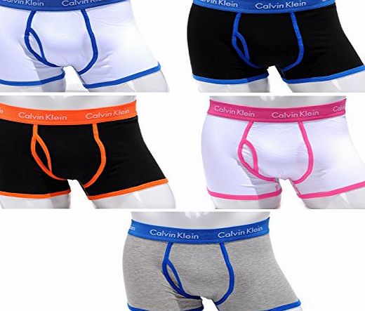 Calvin Klein Boxer 365 Cotton 5 Pack Low Rise Trunks. Sizes: M(4) - L(5) - XL(6). NEU (2L, (1 Black-Blue - 1 Black-Orange - 1 White-Blue - 1 White-Pink - 1 Blue-Grey))