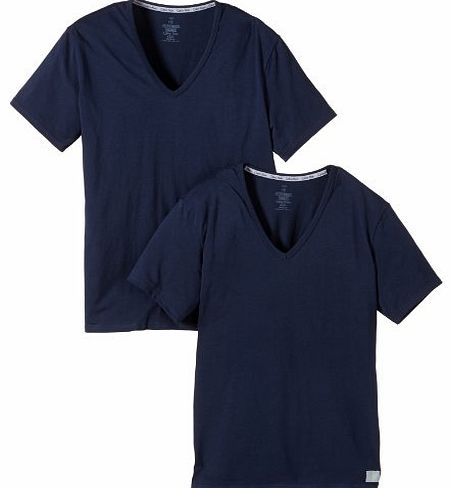 Calvin Klein CK One Short Sleeved V-Neck T-Shirt 2-Pack, Blue Shadow Blue Medium