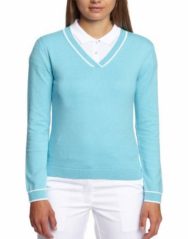 Calvin Klein Golf Womens Cross V Neck Sweater Sweaters - Impulse Blue/White, X-Small