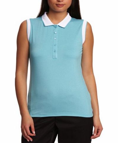 Womens Sleeveless Polo Shirts With Contrast Trim - Impulse Blue/White, Small