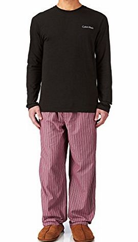Calvin Klein Holiday Logo Pyjama Set - Black Top And Memphis Stripe - Dylan Red