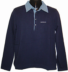 Jeans - Long-sleeve Polo-shirt With Contrast Collar And Plackett