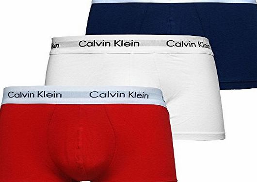 Calvin Klein Mens 3 Pack of Low Rise Premium Boxer Trunks Stretch Fit Underwear (Large, Red White Navy)