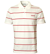 White and Red Stripe Pique Polo Shirt