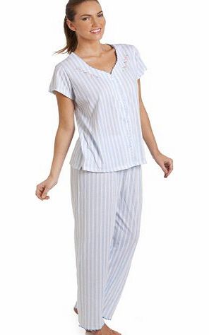 Camille Womens Ladies Blue Stripe Short Sleeve Pyjama Set 18/20