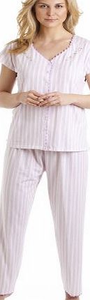 Camille Womens Ladies Lilac Stripe Short Sleeve Pyjama Set 14/16
