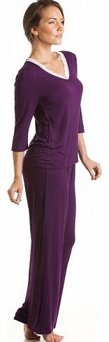 Camille Womens Ladies Luxury Purple Plum Long Length Pyjama Set 10-20 14/16