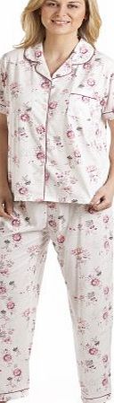 Camille Womens Ladies Various Coloured Floral Full Length Button Up Pyjama Set 14/16 PINK