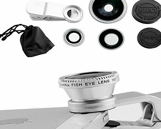 Camkix Universal 3 in 1 Camera Lens Kit for Smart phones (iphone, Galaxy, HTC, Motorola), Ipad, Ipod touch, Laptops / One Fish Eye Lens / One 2 in 1 Macro Lens and Wide Angle Lens / One Universal Clip
