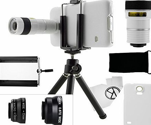 Samsung Galaxy S5 Camera Lens Kit including an 8x Telephoto Lens / Fisheye Lens / 2 in 1 Macro Lens and Wide Angle Lens / Mini Tripod / Universal Phone Holder / Hard Case for S5 / Velvet Phone Bag / C
