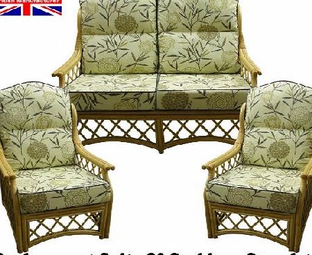 Hump Back NEW CANE SUITE CUSHIONS Conservatory Wicker Rattan Furniture by GILDA (Bayswater Autumn with Sage Piping)