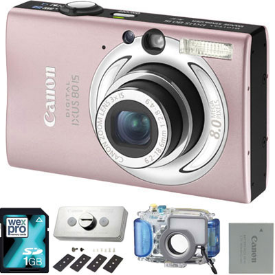 Canon IXUS 80 IS Pink Underwater Camera Kit