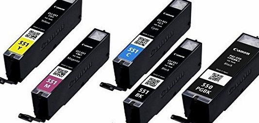 Canon Original PGI-550PGBK, CLI-551C, CLI-551M. CLI-551Y and CLI-551BK Ink Cartridges Set for Canon Pixma iP7250, MG5450 and MG6350. WITHOUT BOX!