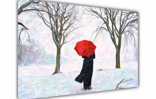 CANVAS WALL ART PRINTS WOMAN WITH RED UMBRELLA IN SNOW AND TREES OIL PAINTING REPRINT LANDSCAPE PICTURES HOME DECORATION PHOTO ROOM DCOR PRINT