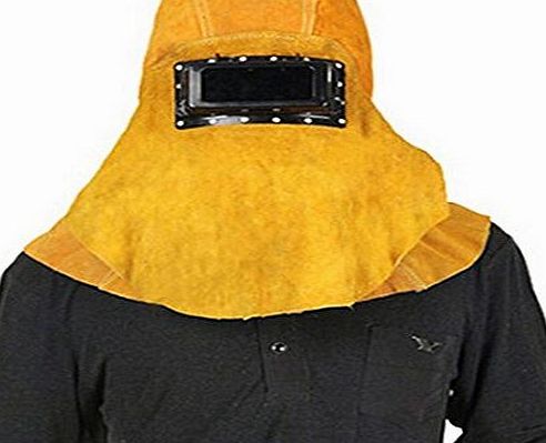 Car Auto 3 in 1 Head Mounted Flip Cowhide Split Leather Welding Hood Hat And Shawl Helmet Face Mask, Yellow
