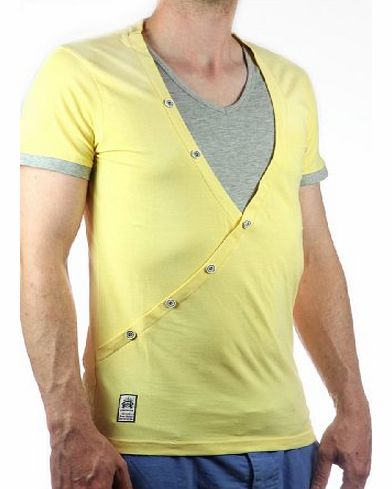 Carisma men designer T-Shirt 2in1 Deep V-Neck, yellow
