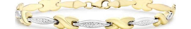 Carissima Gold Carissima 9ct Two Colour Gold Diamond Cut Bar and Kiss Link Bracelet 19cm/7.5``