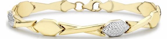 Carissima 9ct Two Colour Gold Diamond Cut Hugs and Kisses Link Bracelet 19cm/7.5``