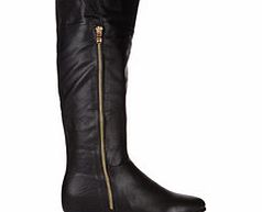 Black knee-high exposed zip boots