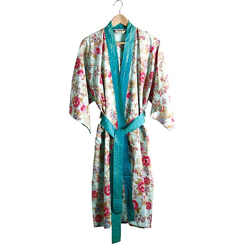 Caro London Blue Beautiful Cotton Wrap Kimono - Small/Medium