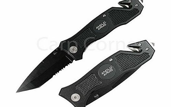 Carp-Corner Camping Hiking Black Knife With Rope Cutter, Glass Smasher and Belt Clip (043)
