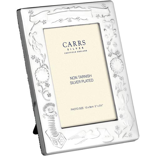 Carrs Of Sheffield 13 x 9cm Silver Plated Christening Frame With Blue Velvet Back In Silver Plate By Carrs Of Sheffield